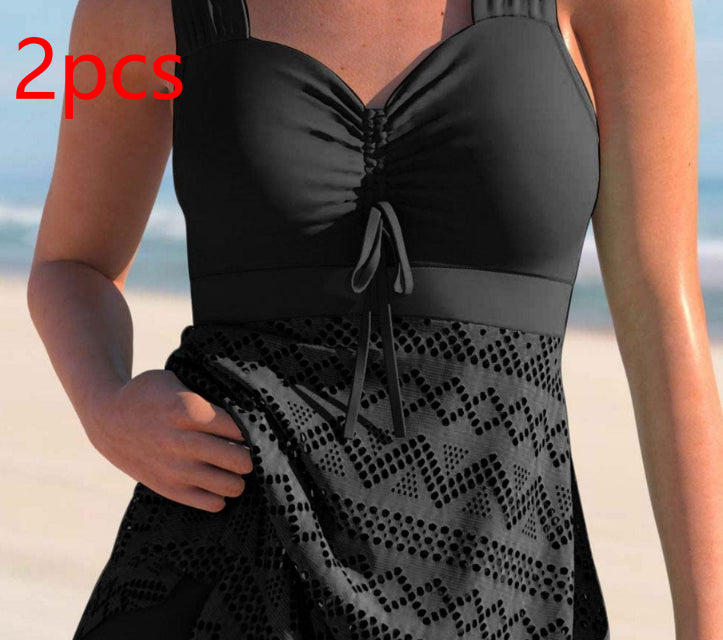 Korean Version Of Solid Color Lace One-piece Swimsuit